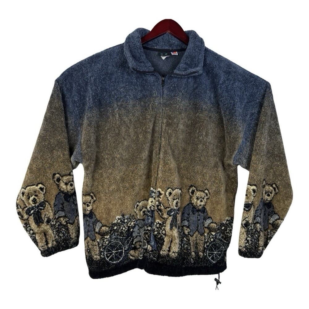 Mazmania Full Zip Fleece XL Jacket Teddy Bear Nature Made In USA Vintage 90s Y2K